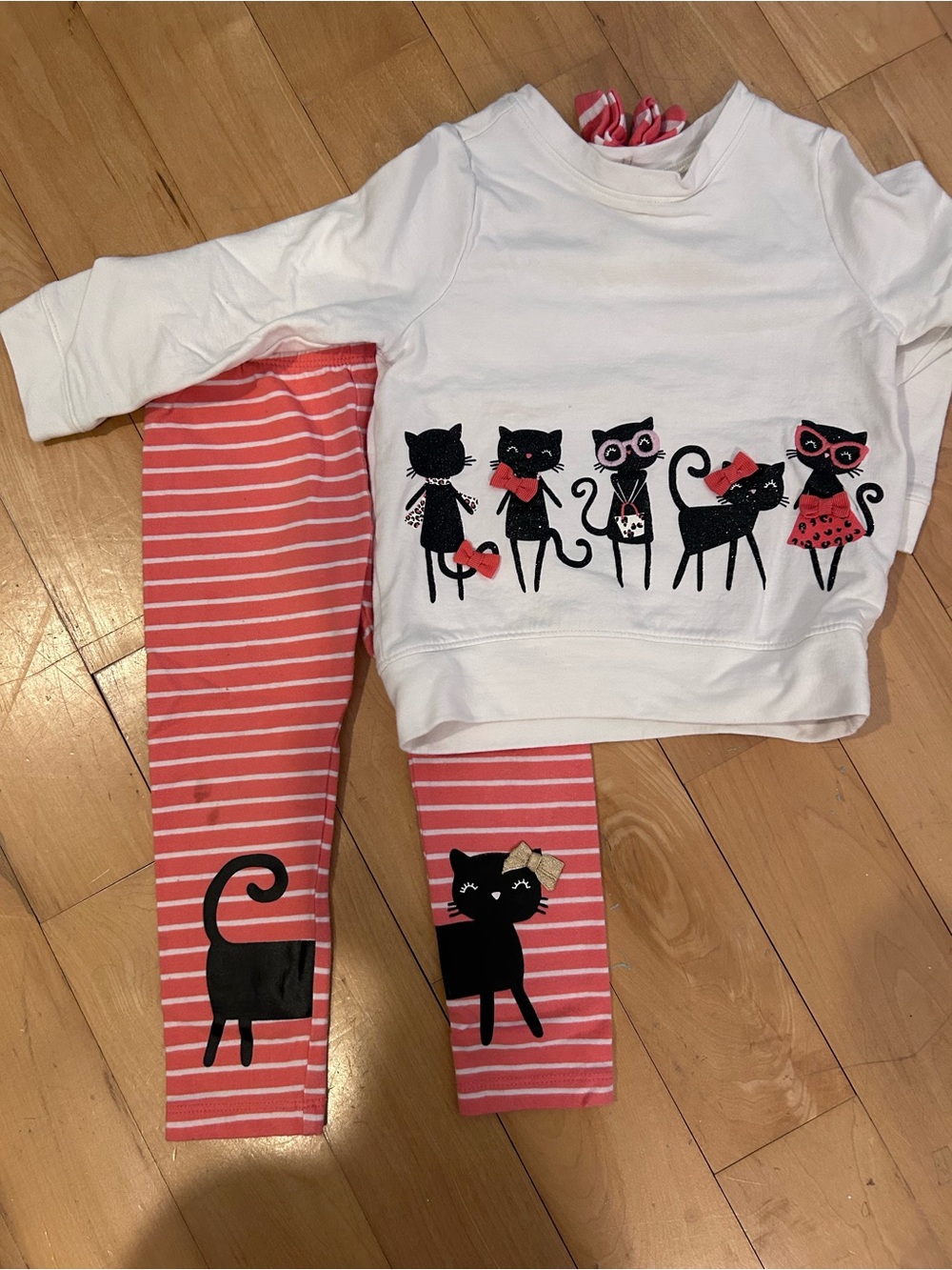 Gymboree White & Coral Cat Matching Set
